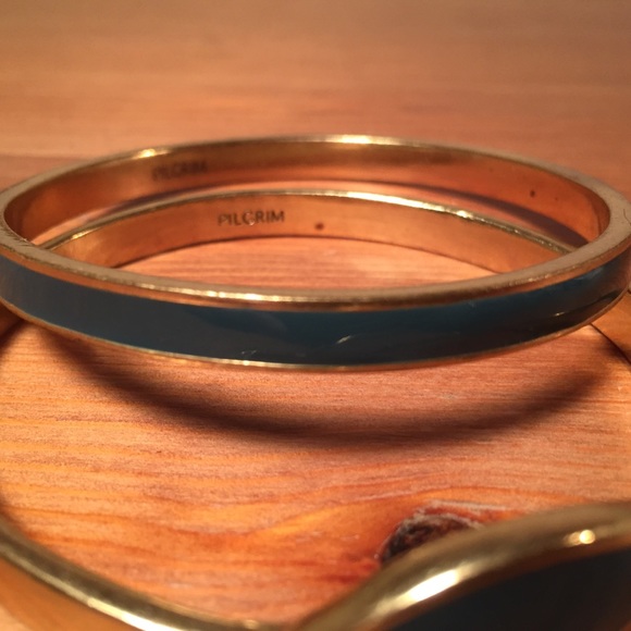 Pilgrim Gold Blue/Green Enamel Bangles - Picture 5 of 5